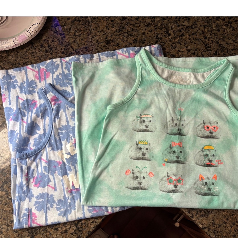 Cat & Jack Girls 2pc Nightgown Set Hamster Tie Dye Palm Tree S 6 6X Sleeveless